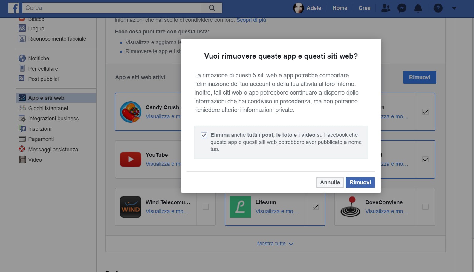Impedire a Facebook di condividere i dati personali