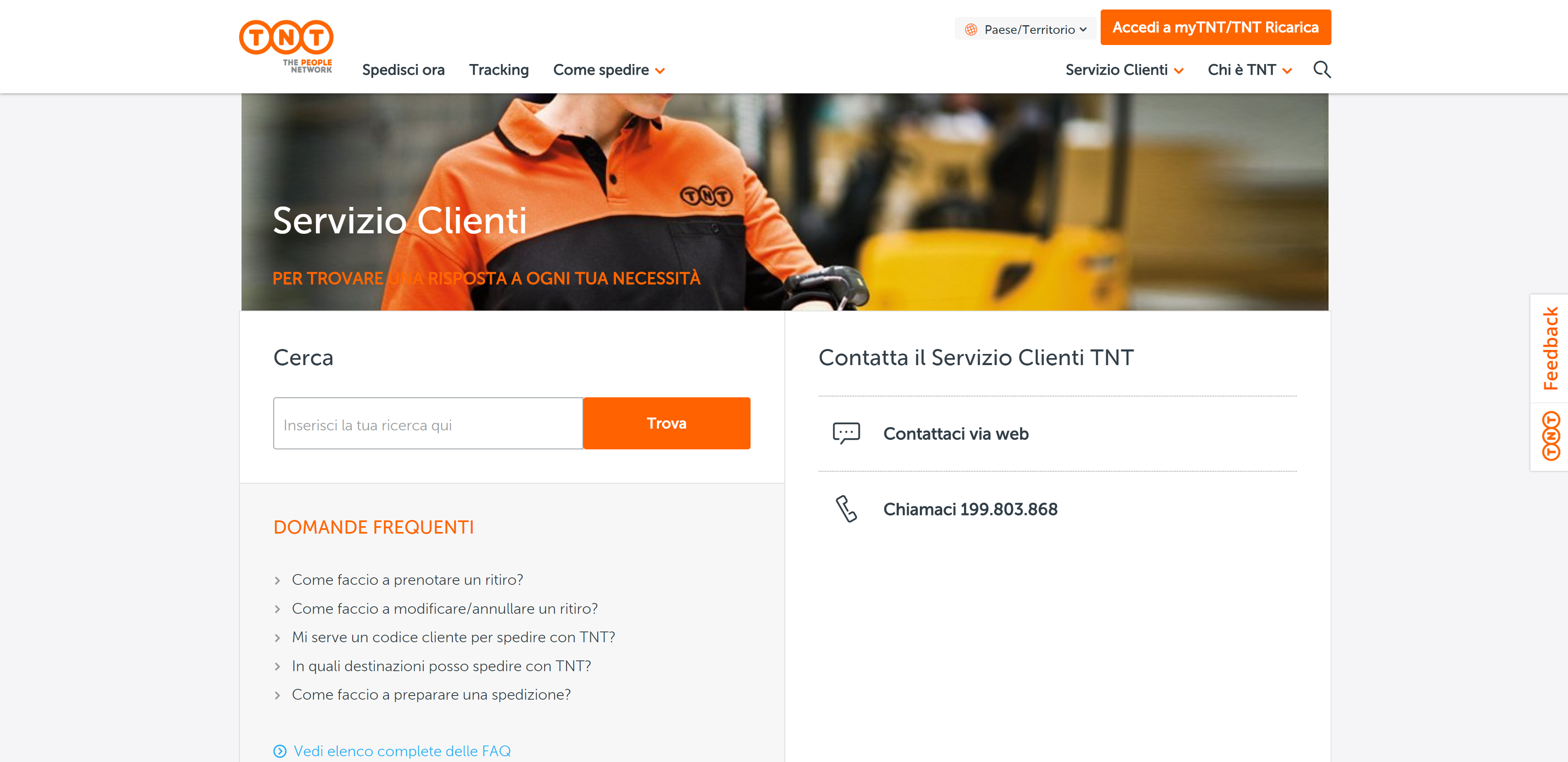 Come contattare corriere TNT