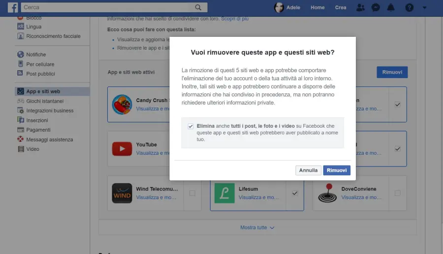 Impedire a Facebook di condividere i dati personali