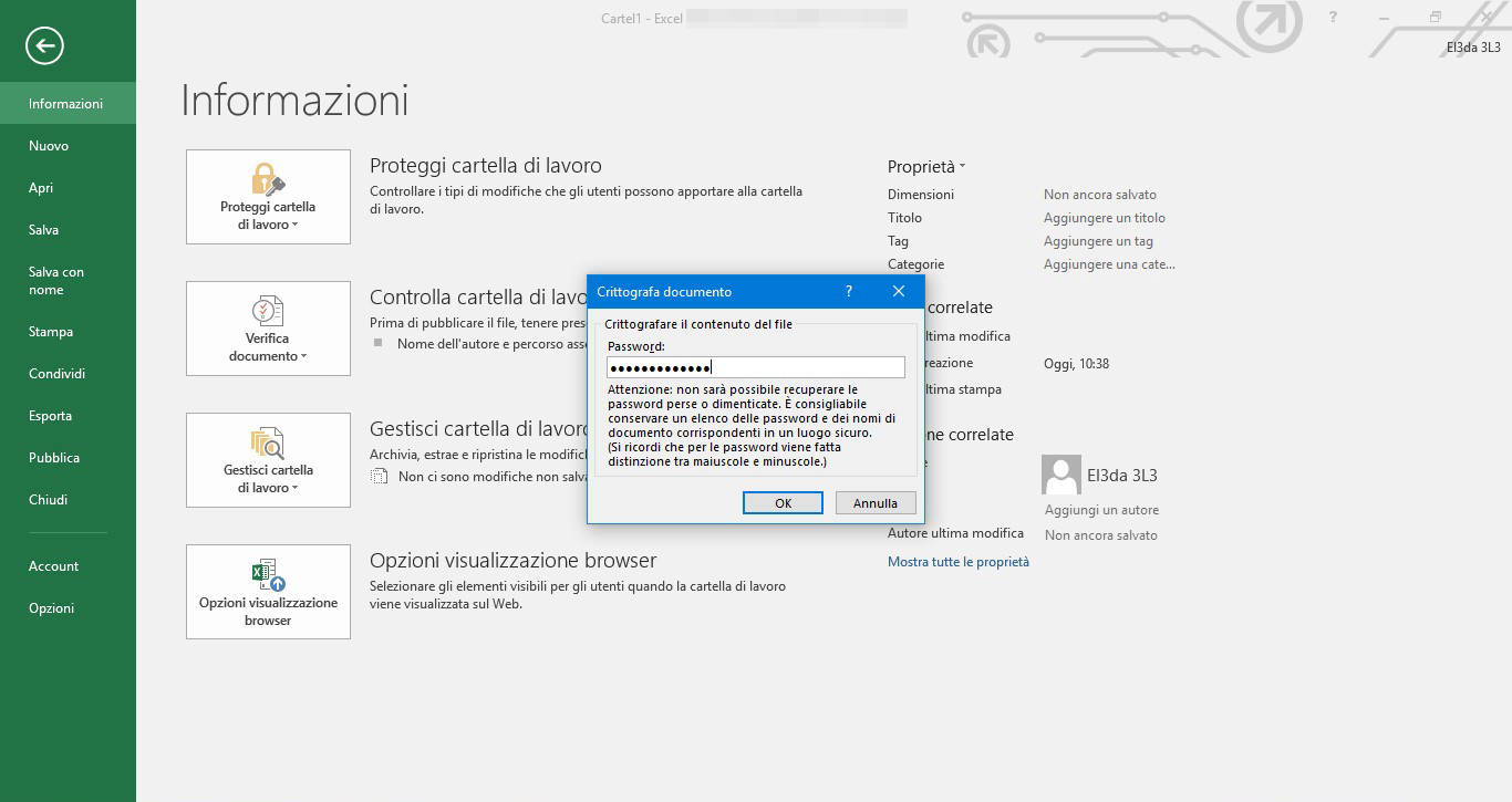 Come inserire password in un file Excel