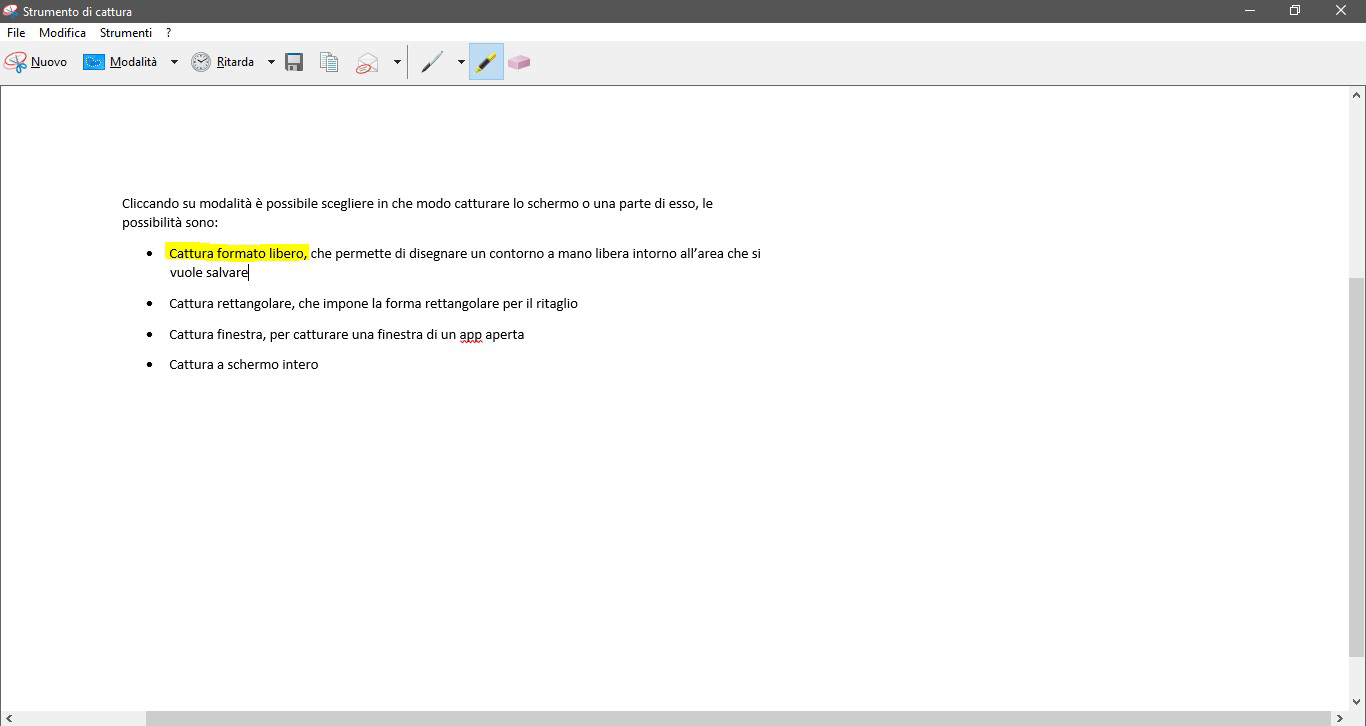 Come si usa lo Strumento di cattura in Windows 10