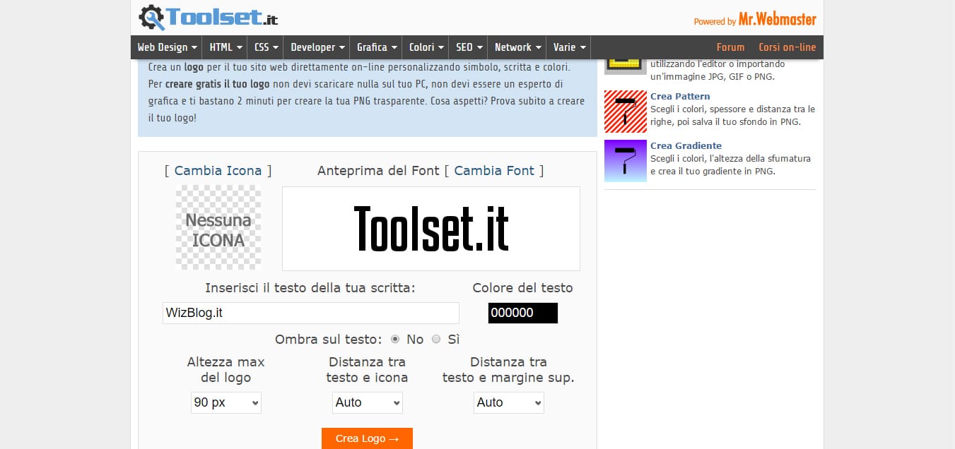 Creare un logo gratis con il tool online di Mr.Webmaster