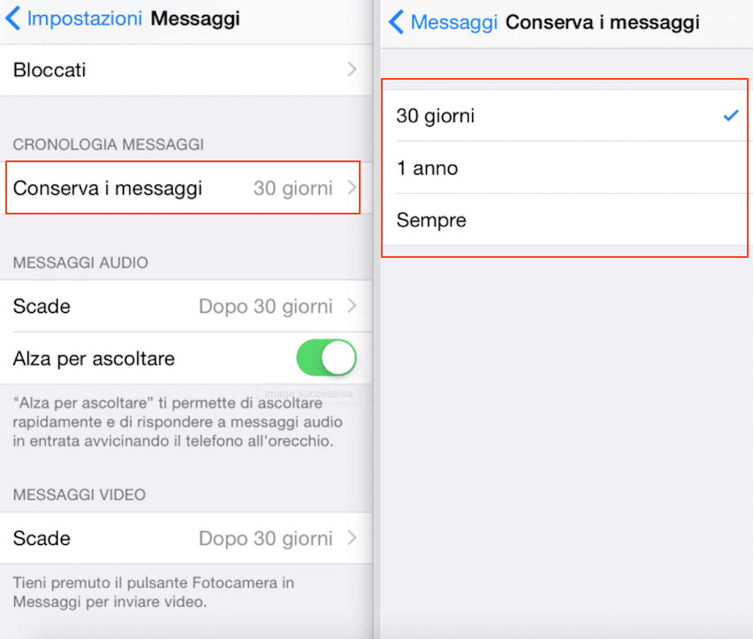 Come eliminare automaticamente i vecchi messaggi su iOS 8