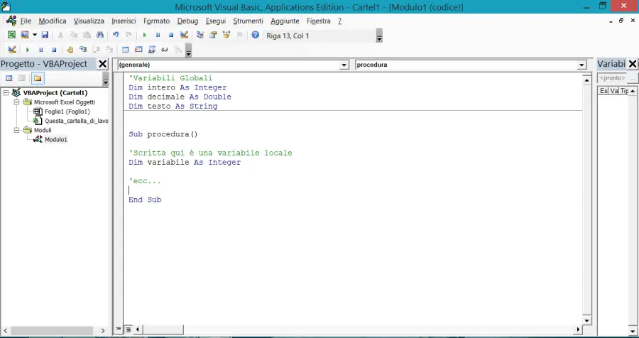 Introduzione alla programmazione in VBA: Variabili