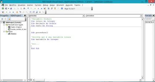 Introduzione alla programmazione in VBA: Variabili