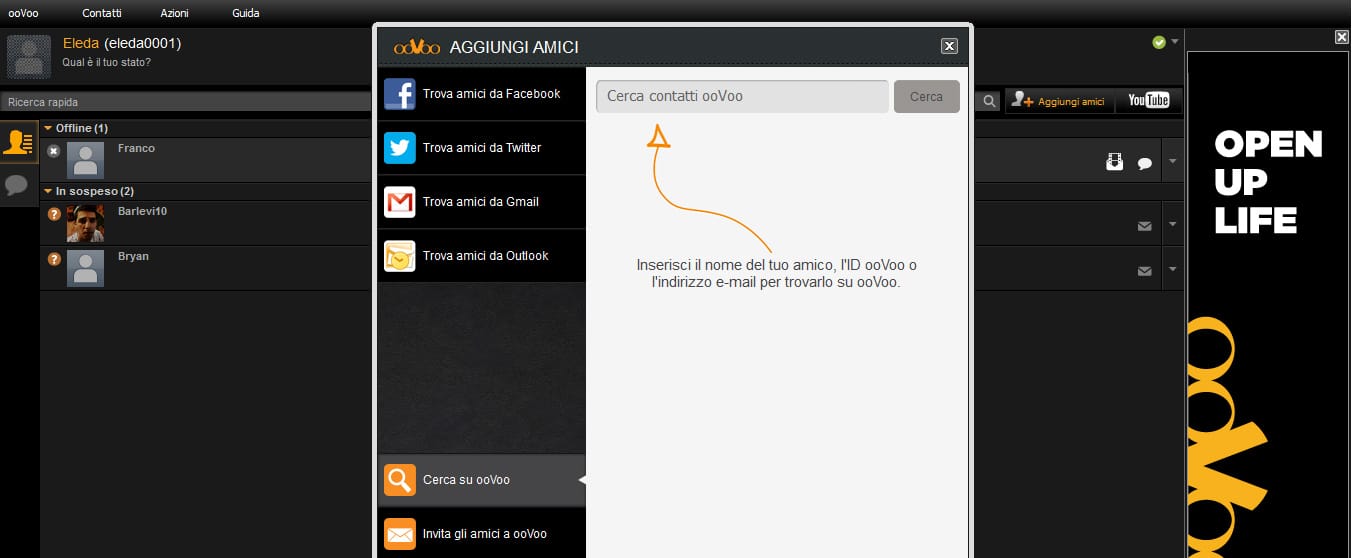 Come trovare o invitare un amico su ooVoo per PC