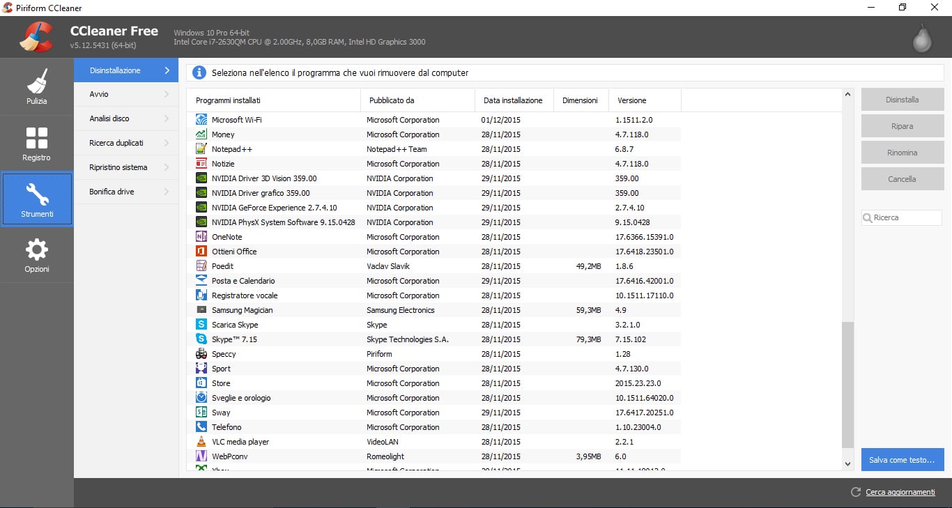 Come disinstallare le app su Windows 10 con CCleaner