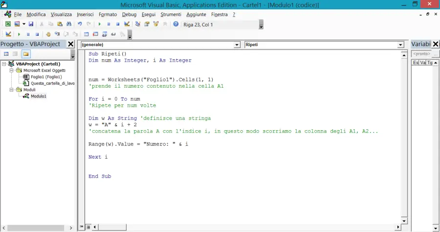 VBA: Usare i cicli For e Do While