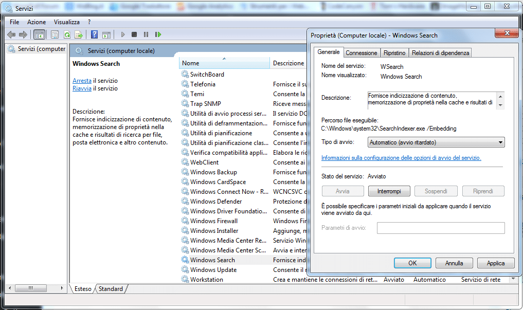 Come disabilitare l'indicizzazione in Windows 7