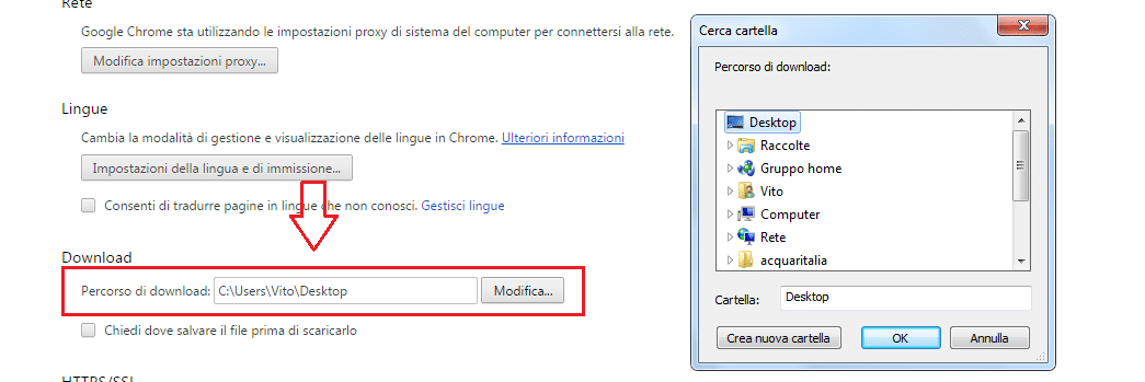 Come cambiare cartella download in Google Chrome