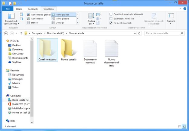 Come nascondere file e cartelle in Windows 8