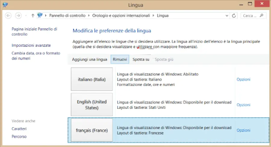 Come eliminare una lingua da Windows 8