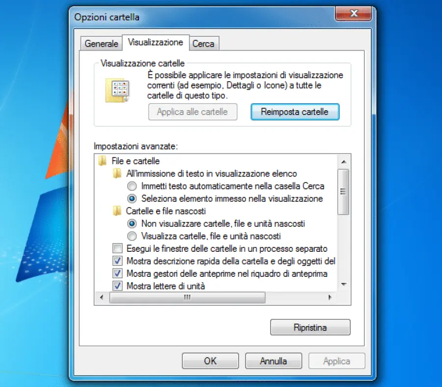 Visualizzare file o cartelle nascoste in Windows