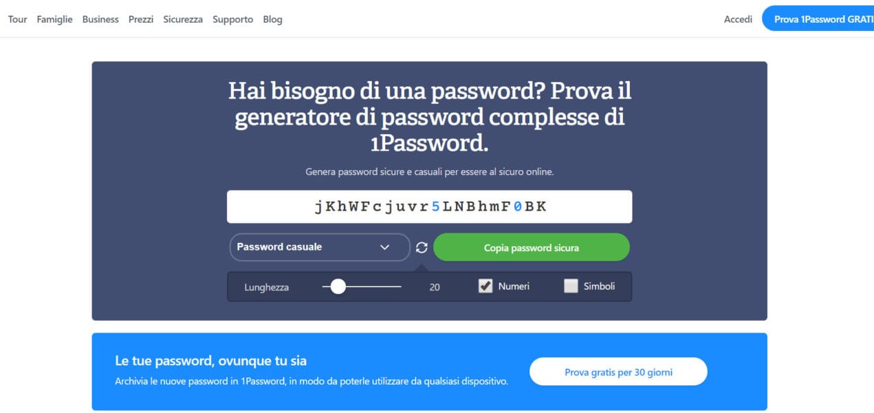 Generare password con 1Password