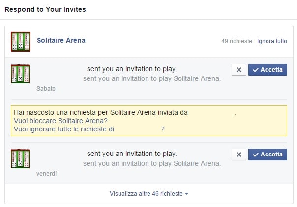 Facebook bloccare inviti giochi