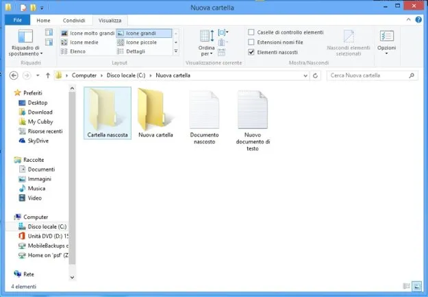 Come nascondere file e cartelle in Windows 8