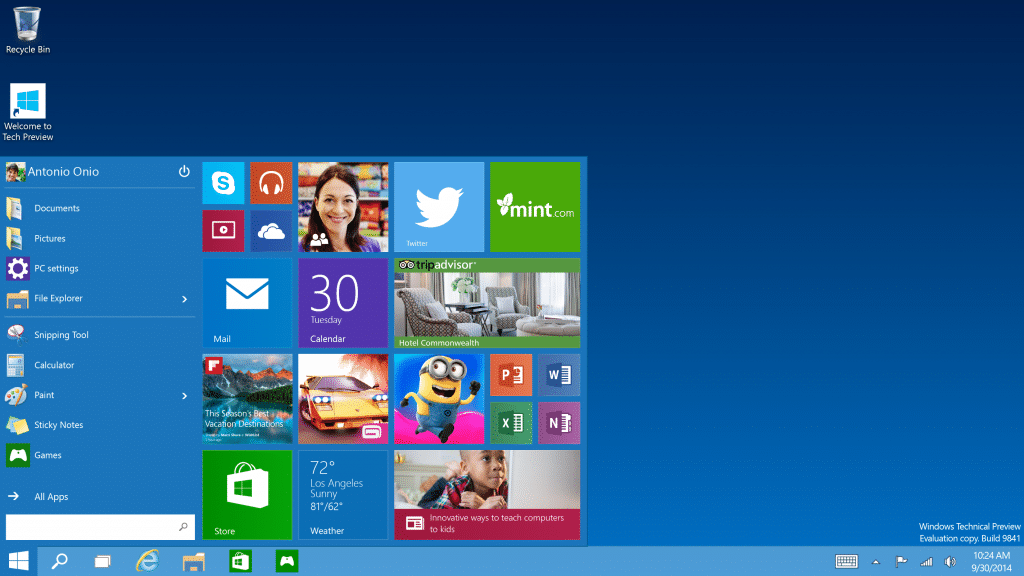 Windows 10 menu start