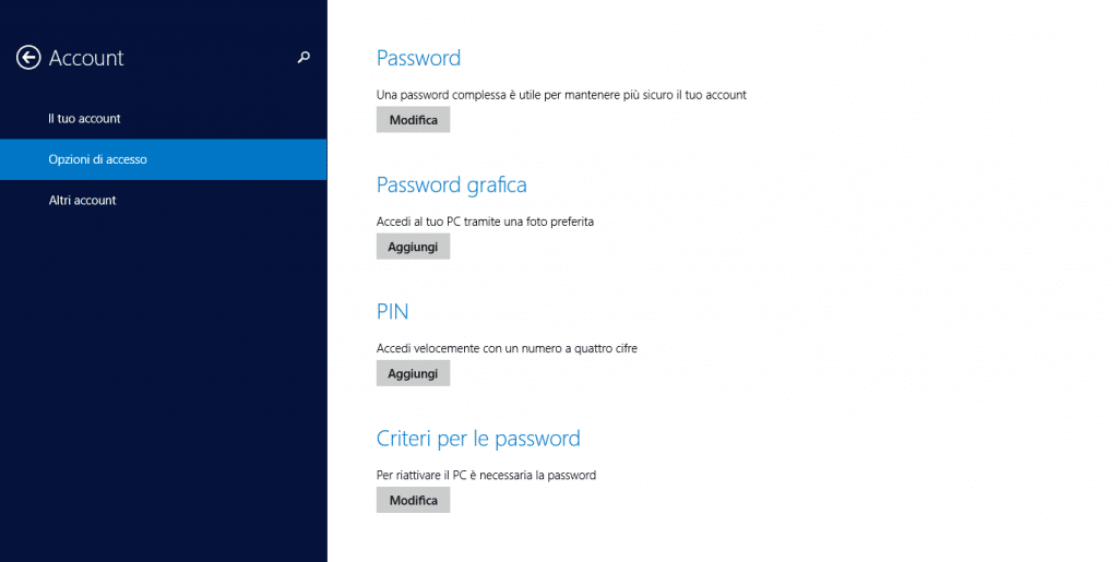 modificare password windows 8