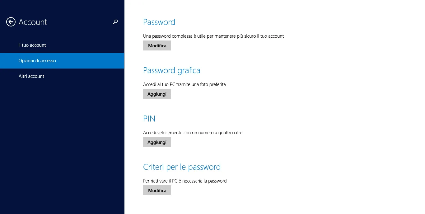 Come modificare la password in Windows 8.1