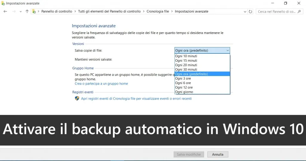 Come attivare il backup automatico in Windows 10