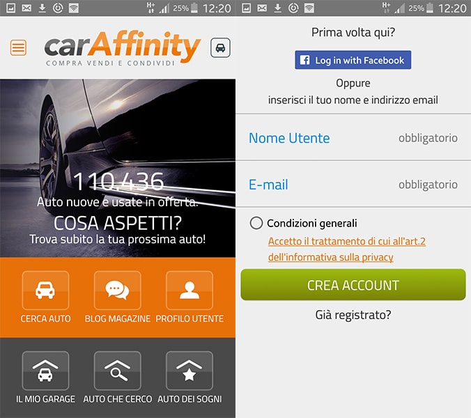 CarAffinity app per la vendita di auto