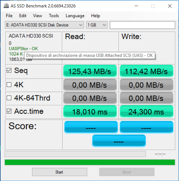 test lettura e scrittura AS-SSD Benchmark