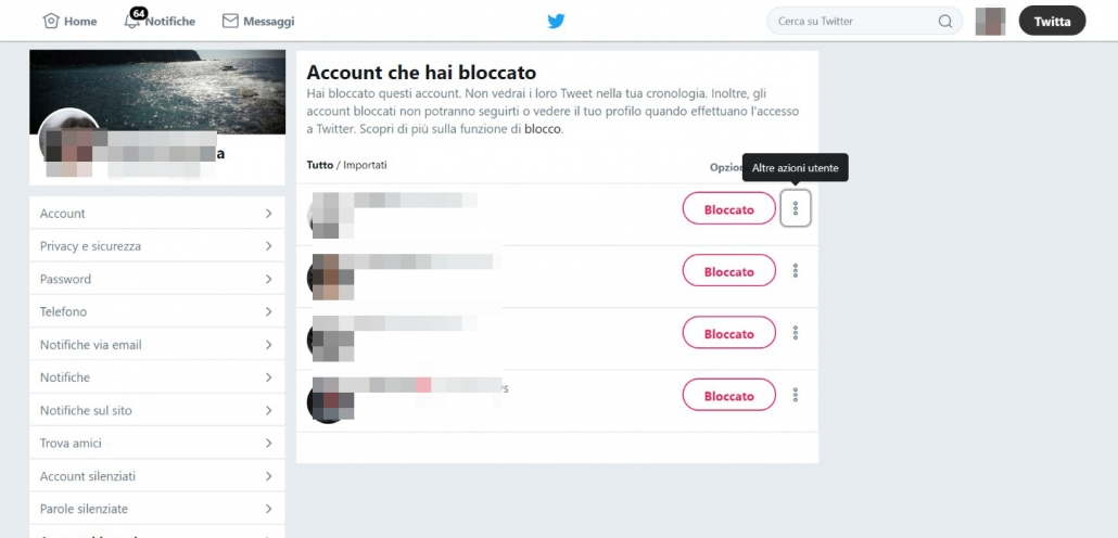 Bloccare gli account twitter
