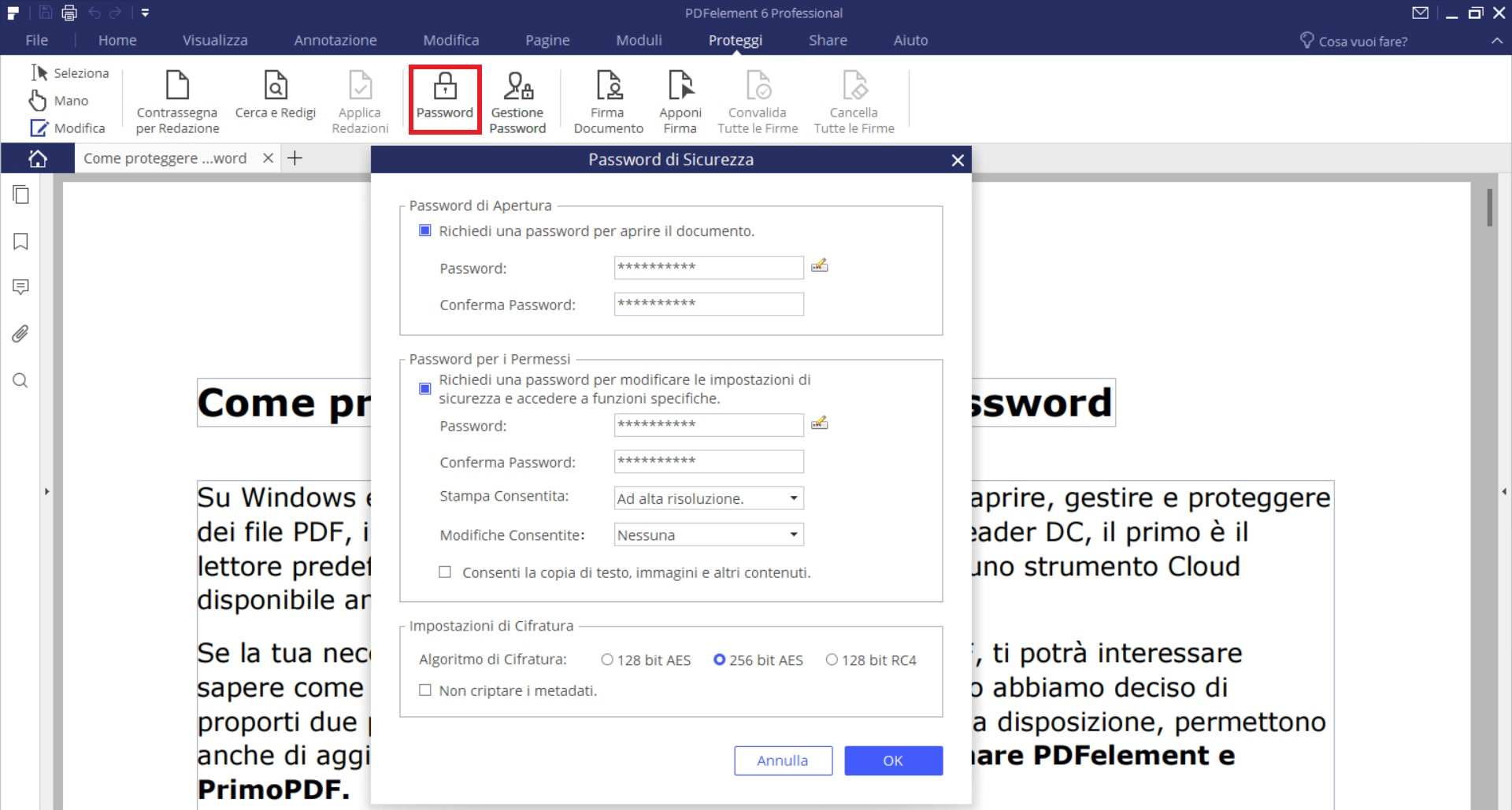 Come proteggere un file PDF con password