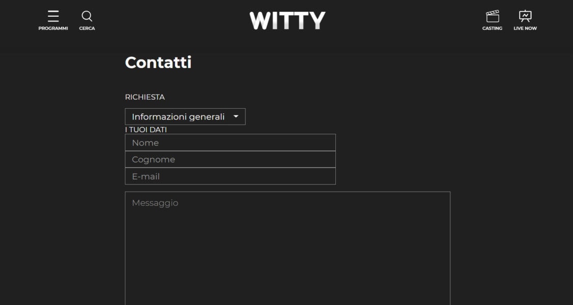 Pagina contatti WittyTV
